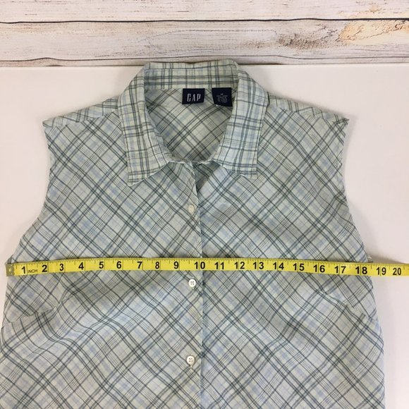 Vintage GAP Linen Sleeveless Plaid Button Front Top Y2K - Picture 8 of 11